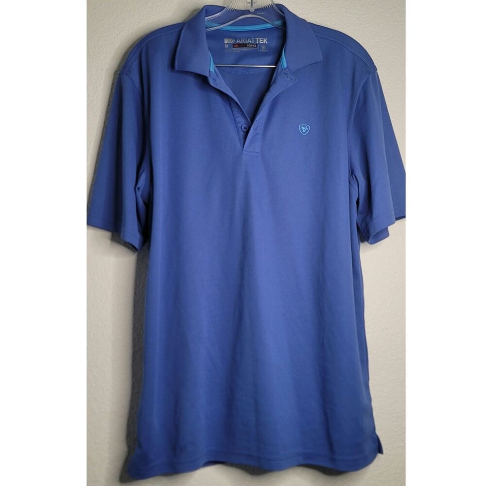 Ariat Tek Heat Series Breathable Short Sleeve Polo Shirt Large Blue Solid Design